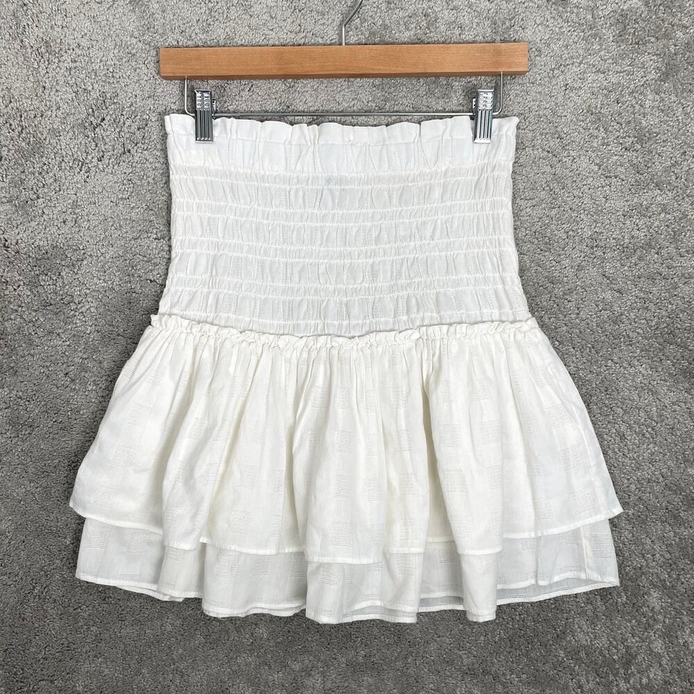 Madewell Smocked Pull-On Tiered Mini Skirt White Size XS Lighthouse Flouncy NWOT